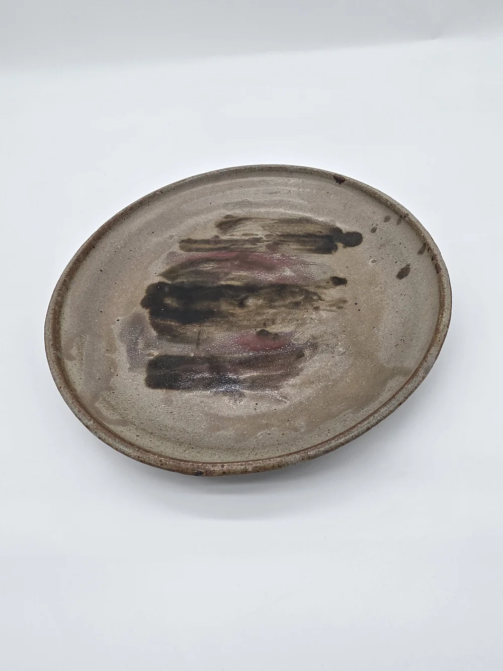 Handpainted Pottery Plate in Earth Brown with Accent Strokes